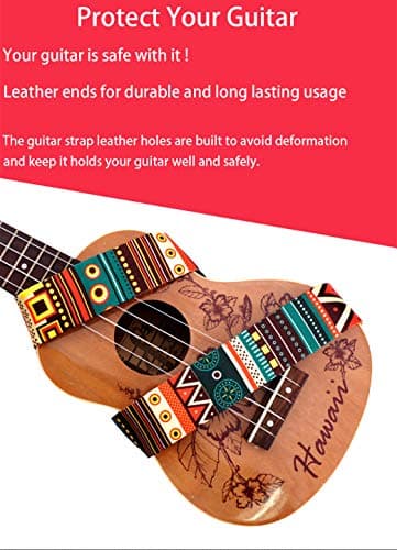 Adjustable Acoustic & Electric Guitar Strap, Leather & Polyester, Includes 3 Picks
