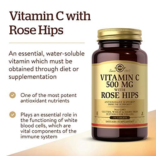 SOLGAR Vitamin C 500mg Tablets - Antioxidant & Immune Support for Overall Health - Healthy Skin & Joints - Non GMO, Vegan, Gluten Free, Dairy Free, Kosher