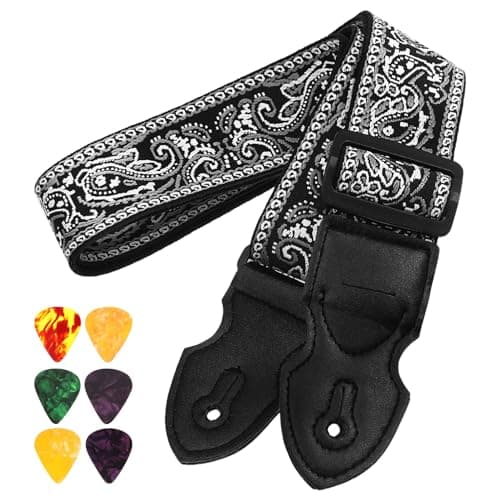 Hemoton Guitar Strap 2 Wide Jacquard Bass Strap with Picks Set, Best for Kids and Guitarists
