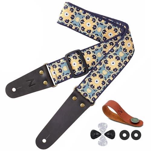 Nefelibata Guitar Strap with Hidden Pocket for Bass, Electric, and Acoustic Guitars — Lovely Flowers