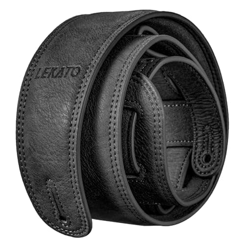 LEKATO Black 2.5" Padded Leather Bass Guitar Strap 41"-51" Adjustable