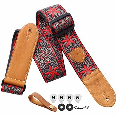 Vintage Yellow Embroidered Guitar Strap Set - Best Gift for Guitarists — A#-vintage Red Brown Embroidery