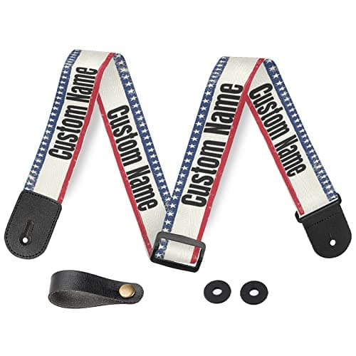 Custom Personalized American Flag Guitar Strap - Bass Electric Acoustic — White-2