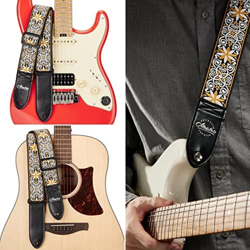 Amumu Hootenanny Yellow Cotton Guitar Strap for Acoustic, Electric & Bass Guitars
