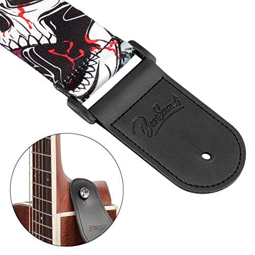 Leather Ends Guitar Strap for Bass, Electric, Acoustic Guitars - Best Gift