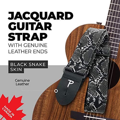Perri’s Faux Snake Skin Guitar Straps - Jacquard Patterned, Adjustable 40" to 60", Black