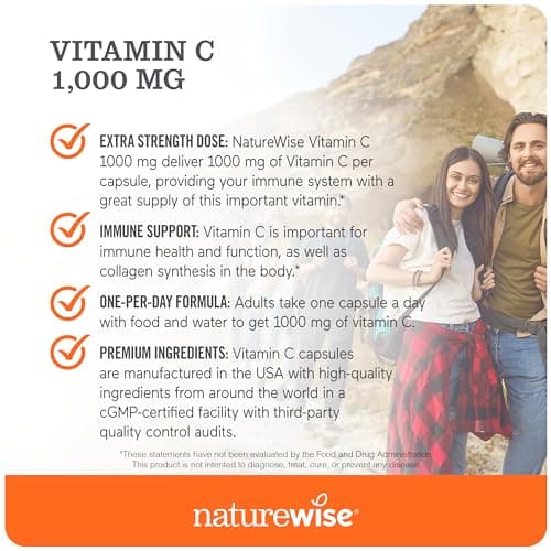 NatureWise Vitamin C 1000mg Capsules - Extra Strength Immune & Collagen Support - Vegan, Non-GMO, Gluten Free - 120 Coun