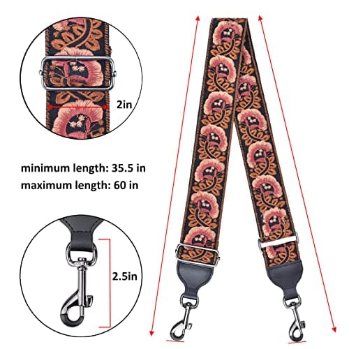 Banjo Strap Guitar Strap with Leather Ends and Metal Clips (Flowers)
