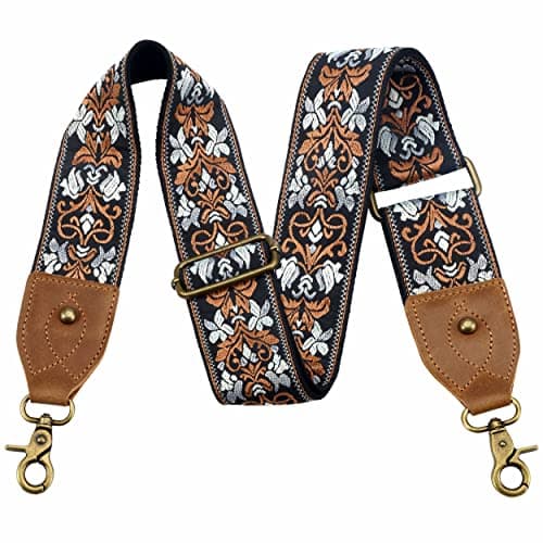 Nefelibata Purse Strap - Wide Leather Shoulder Strap with Embroidery — Embroidery Yellow