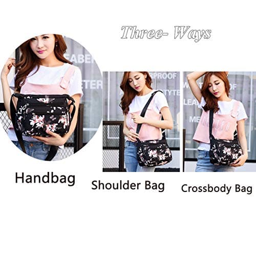Nawoshow Nylon Floral Multi-Pocket Crossbody Travel Bag for Women