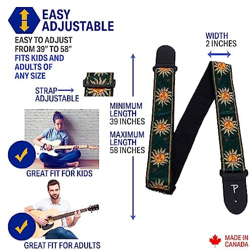 Perri's Emerald Green/Yellow Suns Jacquard Adjustable Guitar Strap 39-58"