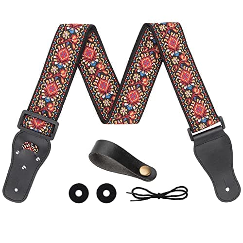 Silicone Lock Electric/Acoustic/Bass Guitar Strap with Cotton Jacquard — Red Woven