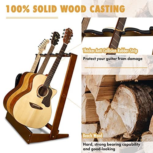Multiple Guitar Holder Wooden Stand, 6-Holder Folding Rack for Acoustic, Electric & Bass Guitars