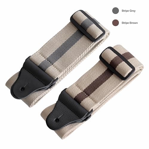 Solid Color Cotton Guitar Strap for Bass, Electric & Acoustic - Stripe Brown