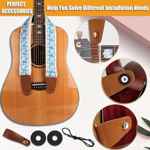 Full Grain Leather End Adjustable Guitar & Bass Strap, Cotton with 2 Locks & Picks