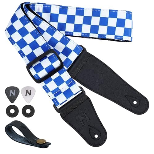 Custom Nefelibata Guitar Strap for Kids, Men & Women (Green) — Vintage Blue Plaid