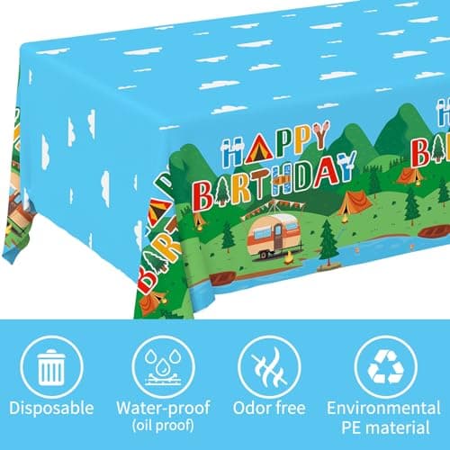 Happy Camper 54" x 108" Disposable Camping Table Covers, 2PCS Set