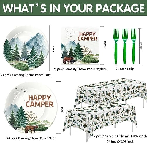 Happy Camper Birthday Party Supplies - Camping Adventure Theme Decorations | Serve 24