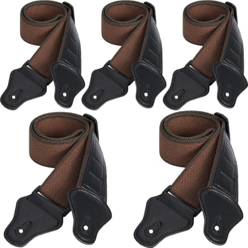 WOGOD Acoustic Electric & Bass Guitar Strap with 3 Picks Holder Ends — Brown