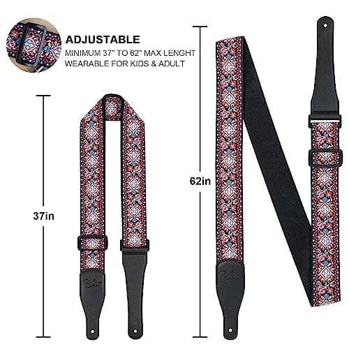 Jacquard Embroidered Guitar Strap with Leather Ends