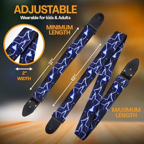 Lightning Design Art Tribute Guitar Strap for Acoustic, Electric & Bass Guitars W/Free Pick + Locks + Button