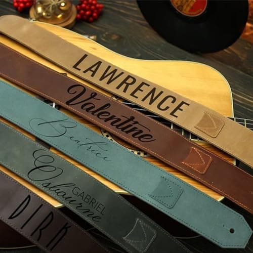 Engraved Text Custom Guitar Strap - Personalized Microfiber Leather Bass Strap Gifts for Men (Style 1)