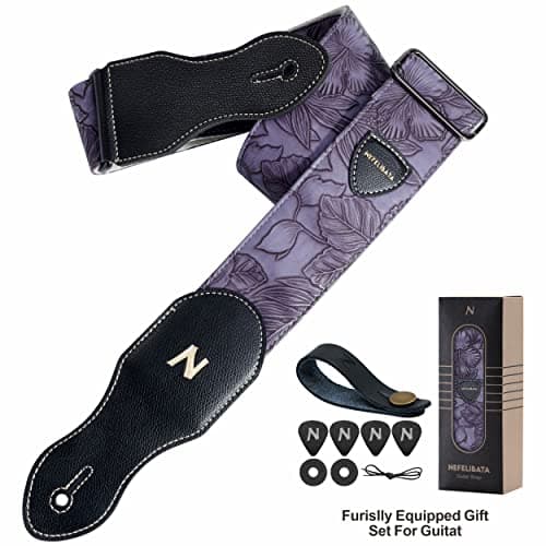 Nefelibata Vegan Leather Pick Pocket Guitar Strap, 60s Vintage Style (Purple)