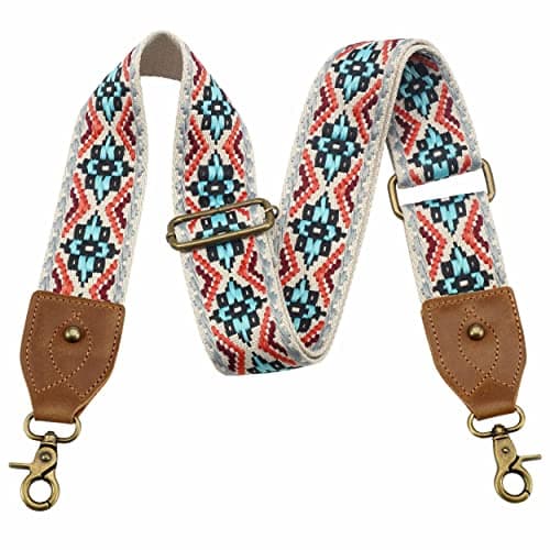 Nefelibata Purse Strap - Wide Leather Shoulder Strap with Embroidery — Vintage White Embroidery