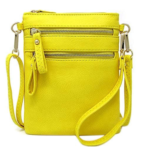 Solene Women's Small Crossbody Bag with Multi Zip Pockets — Yellow