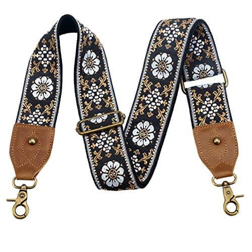 Nefelibata Purse Strap - Wide Leather Shoulder Strap with Embroidery — Embroidered White Flowers