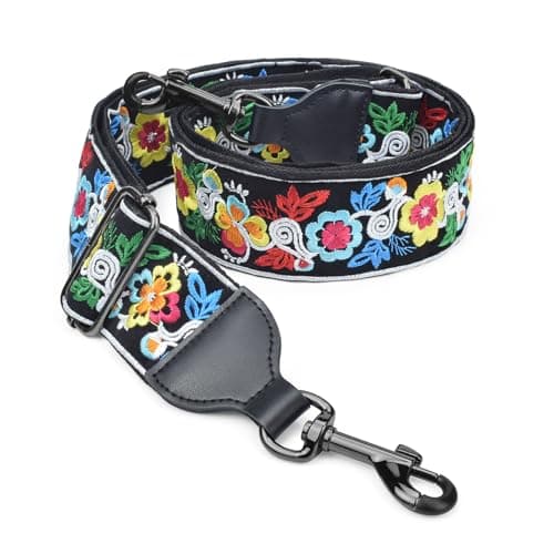 Banjo Strap Guitar Strap with Leather Ends and Metal Clips (Flowers) — Cheerful Flowers
