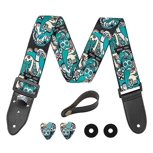 Bass, Electric & Acoustic Guitar Strap with Pick Pocket & Locks — Sea Blue