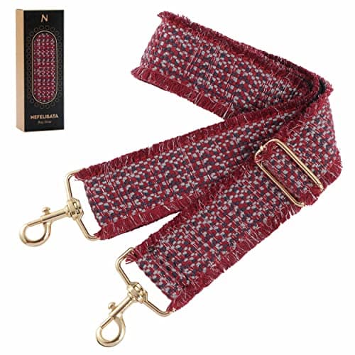 Nefelibata Adjustable 2 Purse Strap - Multi-Pattern Crossbody Replacement — Silver Silk Red Embroidery