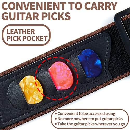 WOGOD Acoustic Electric & Bass Guitar Strap with 3 Picks Holder Ends