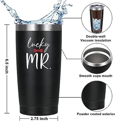 Engagement Gifts for Couples: Lucky Future Mrs 20 oz Tumbler Set - Wedding & Bridal Shower Gift for Fiancee & Fiance, Mr & Mrs, Wife & Husband