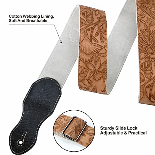 Nefelibata 2.3 Inch Porter Style Vegan Leather Carving Strap with Pick Pocket (Brown Yellow)