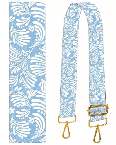 BeauBeast 2" Wide Adjustable Gold Buckle Crossbody Bag Strap — Blue White Grass