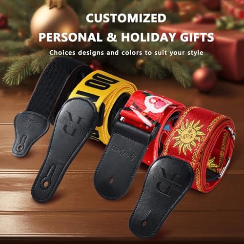 Personalized Dark Black Guitar Strap with Initial and Name Engraving