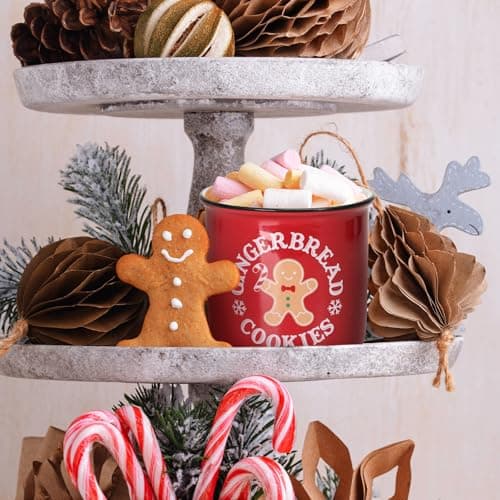Christmas Ceramic Canister Set with Gingerbread Cookies Tiered Tray Decor for Home Table Centerpiece - Ideal Gift for Hostesses and Home Decor Enthusiasts