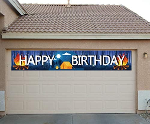 Happy Birthday Camping Banner | Camping Party Supplies Decorations - 9.8 x 1.6FT
