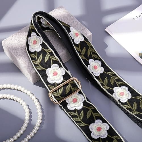 MIRIFRIGE Wide Embroidery Crossbody Bag Strap Floral Canvas
