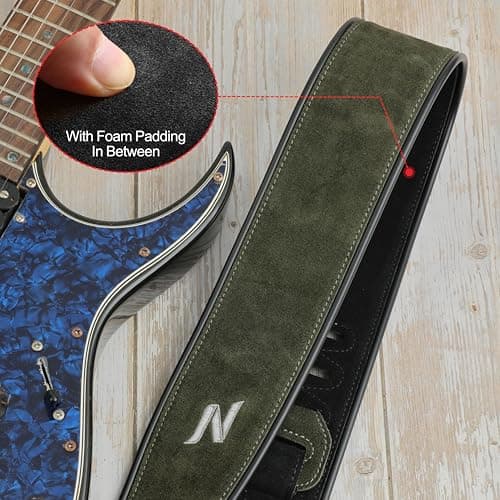 Double Layer Green Guitar Strap for Kids and Adults, with Foam Padding, Suitable for Acoustic, Bass, and Electric Guitars