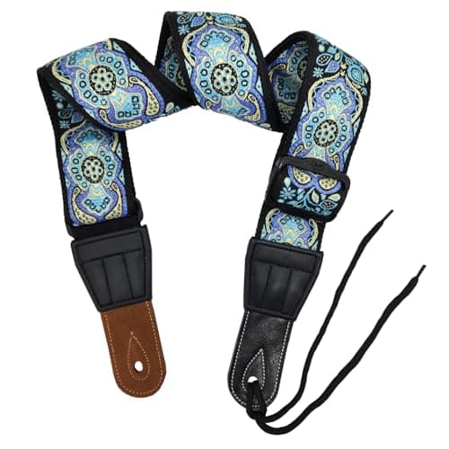 Vintage Woven Guitar Strap with Genuine Leather Ends — 0704-d