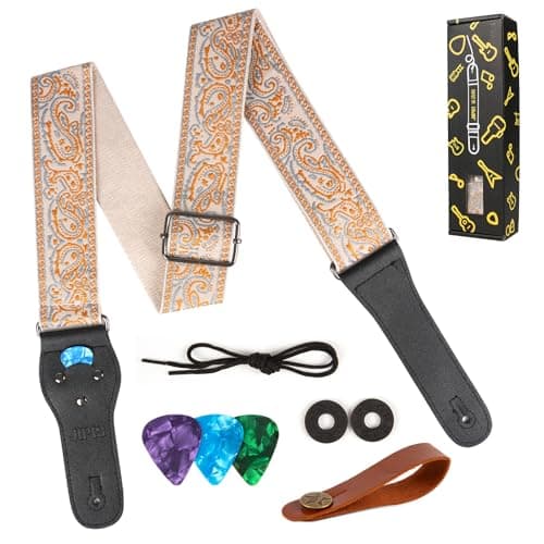 Jacquard Embroidered Cotton Guitar Straps for Acoustic Guitars with Real Leather Ends
| Real Leather Ends Jacquard Embroidered Cotton Guitar Straps for Acoustic Guitars
| Acoustic Guitars Premium Jacquard Embroidered Cotton Guitar Straps with Leathe 