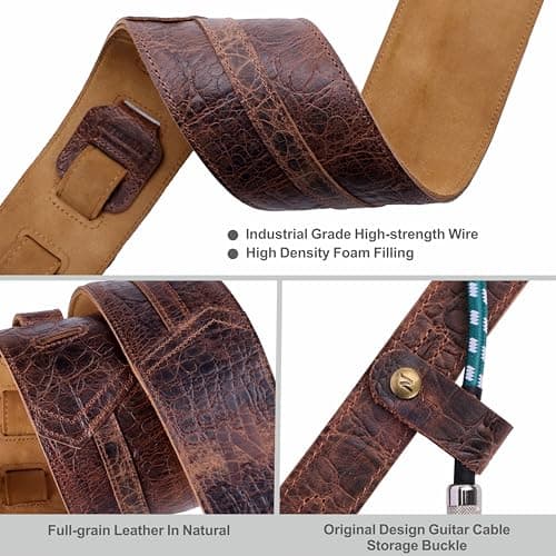 Nefelibata Full Grain Cowhide Guitar Strap with Foam Padding and Cable Loop