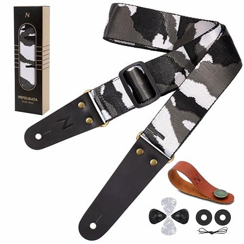 Nefelibata Guitar Strap with Hidden Pocket for Bass, Electric, and Acoustic Guitars — Gray Vintage Camo