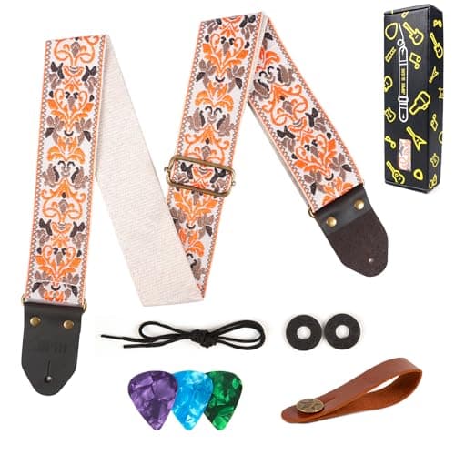 Jacquard Embroidered Cotton Guitar Straps for Acoustic Guitars with Real Leather Ends
| Real Leather Ends Jacquard Embroidered Cotton Guitar Straps for Acoustic Guitars
| Acoustic Guitars Premium Jacquard Embroidered Cotton Guitar Straps with Leathe 