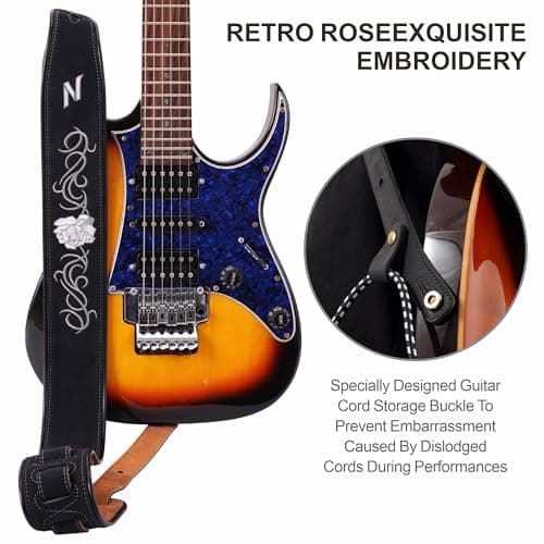 Vintage Rose Embroidered Guitar Strap for Kids and Adults