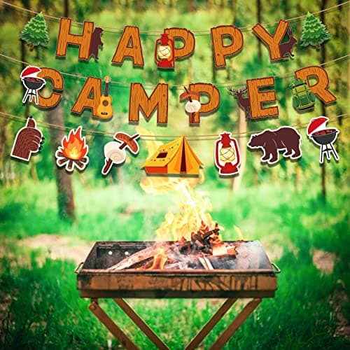 Happy Camper Banner for Campout Theme Party Supplies