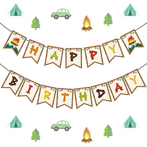 Camping Theme Happy Birthday Banner for Kids Adults